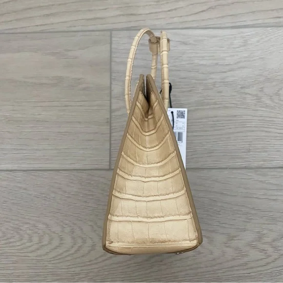 Mango Geometric Croc Embossed Faux Leather Top Handle Bag with Crossbody Strap - Picture 10 of 12